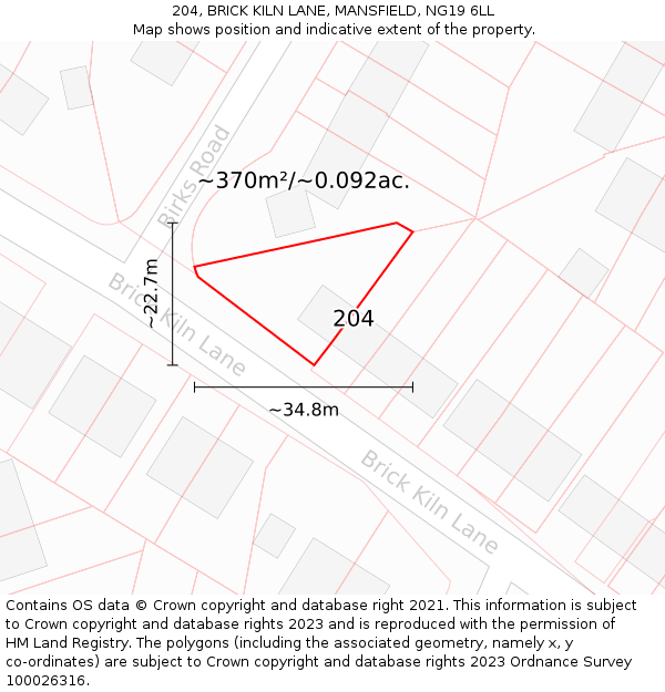 204, BRICK KILN LANE, MANSFIELD, NG19 6LL: Plot and title map
