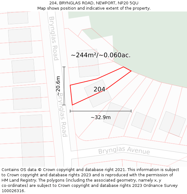 204, BRYNGLAS ROAD, NEWPORT, NP20 5QU: Plot and title map