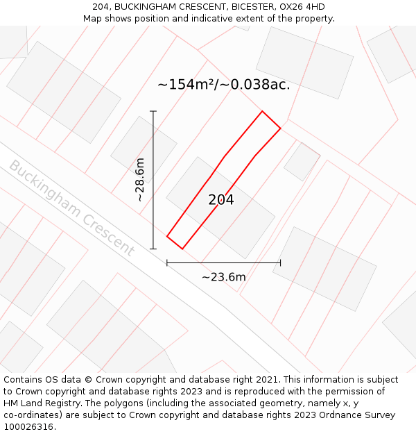 204, BUCKINGHAM CRESCENT, BICESTER, OX26 4HD: Plot and title map