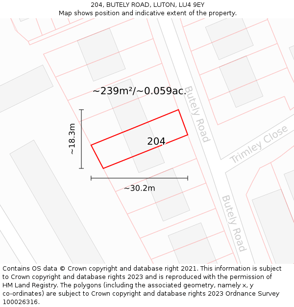 204, BUTELY ROAD, LUTON, LU4 9EY: Plot and title map