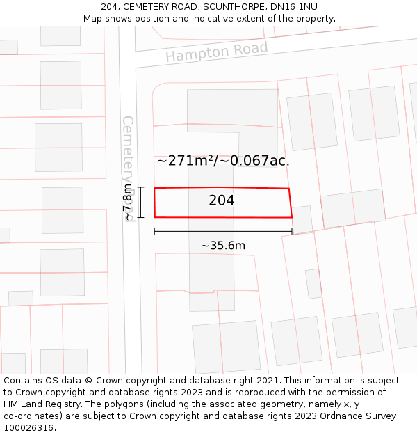 204, CEMETERY ROAD, SCUNTHORPE, DN16 1NU: Plot and title map
