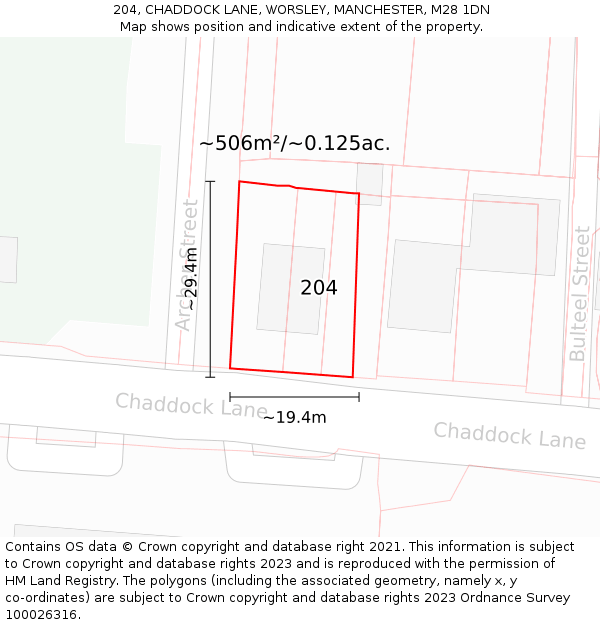 204, CHADDOCK LANE, WORSLEY, MANCHESTER, M28 1DN: Plot and title map
