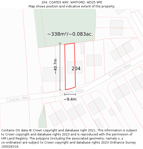 204, COATES WAY, WATFORD, WD25 9PE: Plot and title map
