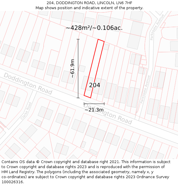 204, DODDINGTON ROAD, LINCOLN, LN6 7HF: Plot and title map
