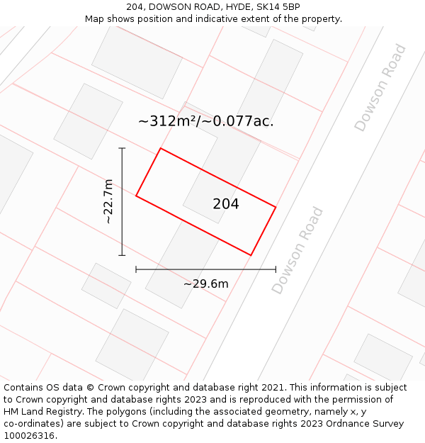 204, DOWSON ROAD, HYDE, SK14 5BP: Plot and title map