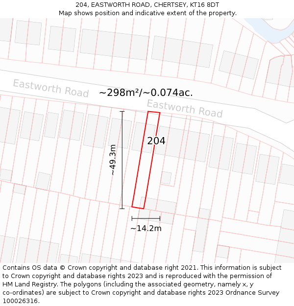 204, EASTWORTH ROAD, CHERTSEY, KT16 8DT: Plot and title map