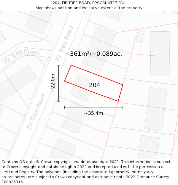 204, FIR TREE ROAD, EPSOM, KT17 3NL: Plot and title map