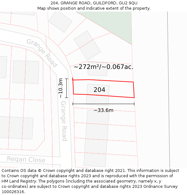 204, GRANGE ROAD, GUILDFORD, GU2 9QU: Plot and title map
