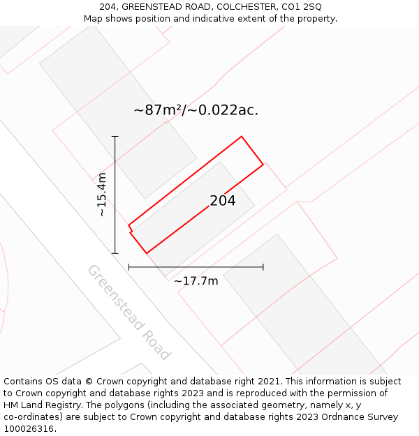 204, GREENSTEAD ROAD, COLCHESTER, CO1 2SQ: Plot and title map