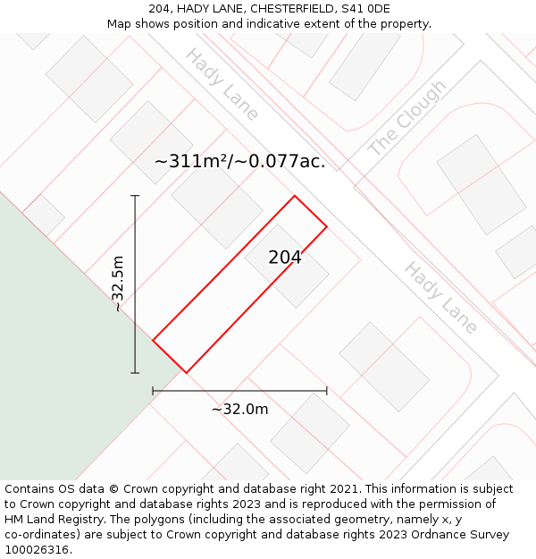 204, HADY LANE, CHESTERFIELD, S41 0DE: Plot and title map