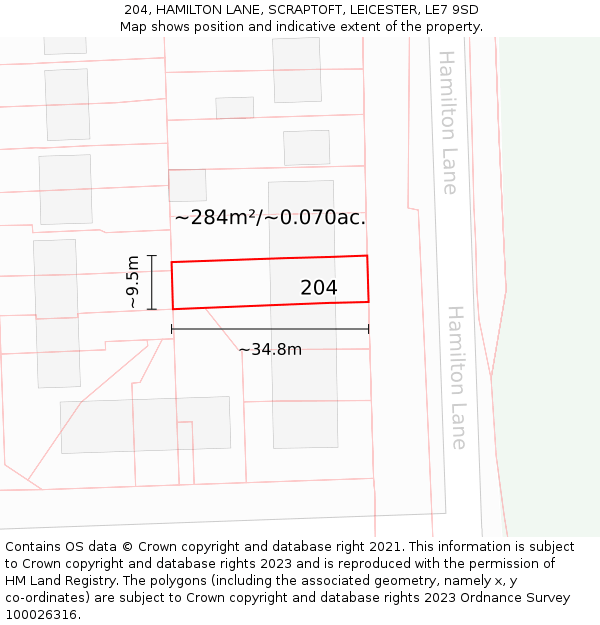 204, HAMILTON LANE, SCRAPTOFT, LEICESTER, LE7 9SD: Plot and title map