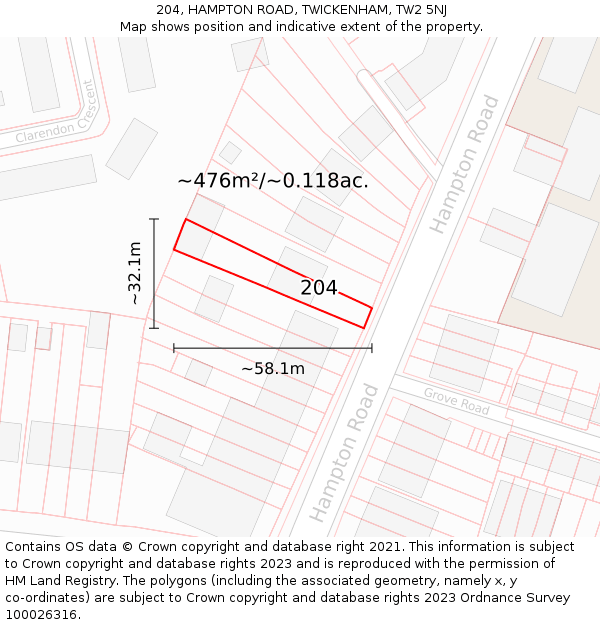 204, HAMPTON ROAD, TWICKENHAM, TW2 5NJ: Plot and title map