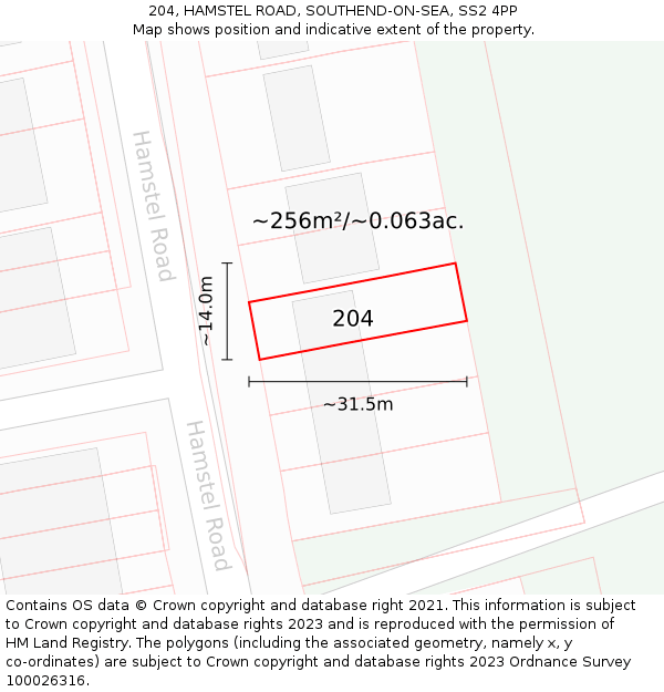 204, HAMSTEL ROAD, SOUTHEND-ON-SEA, SS2 4PP: Plot and title map
