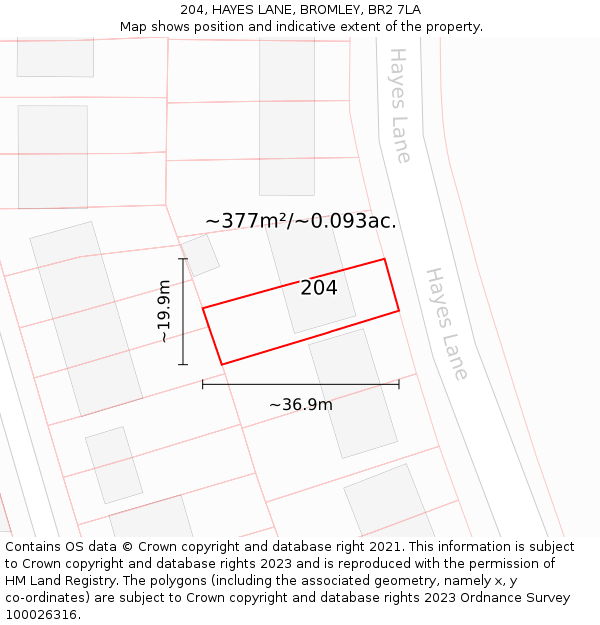 204, HAYES LANE, BROMLEY, BR2 7LA: Plot and title map