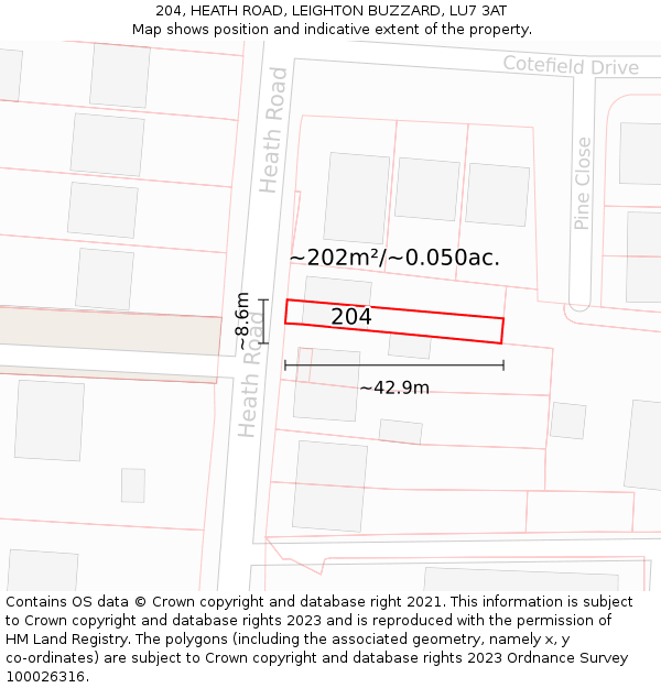 204, HEATH ROAD, LEIGHTON BUZZARD, LU7 3AT: Plot and title map
