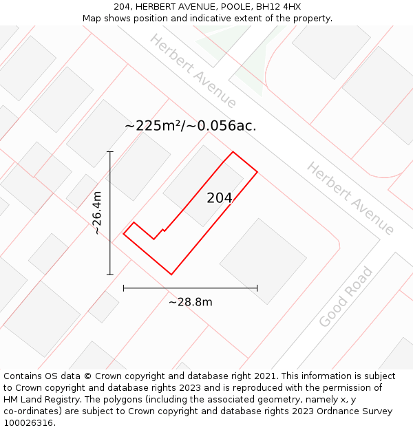 204, HERBERT AVENUE, POOLE, BH12 4HX: Plot and title map