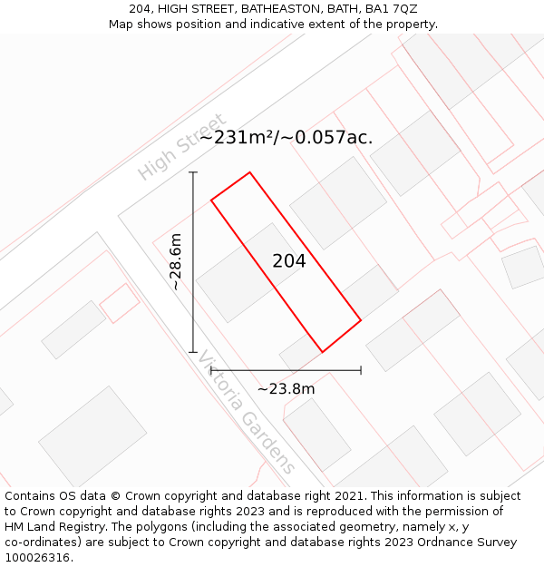 204, HIGH STREET, BATHEASTON, BATH, BA1 7QZ: Plot and title map