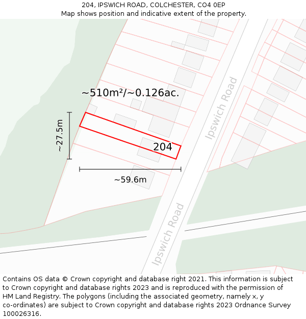 204, IPSWICH ROAD, COLCHESTER, CO4 0EP: Plot and title map