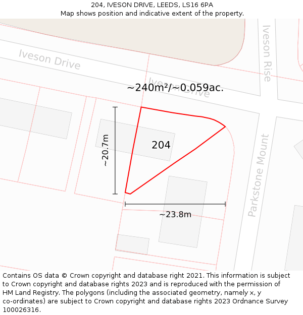 204, IVESON DRIVE, LEEDS, LS16 6PA: Plot and title map