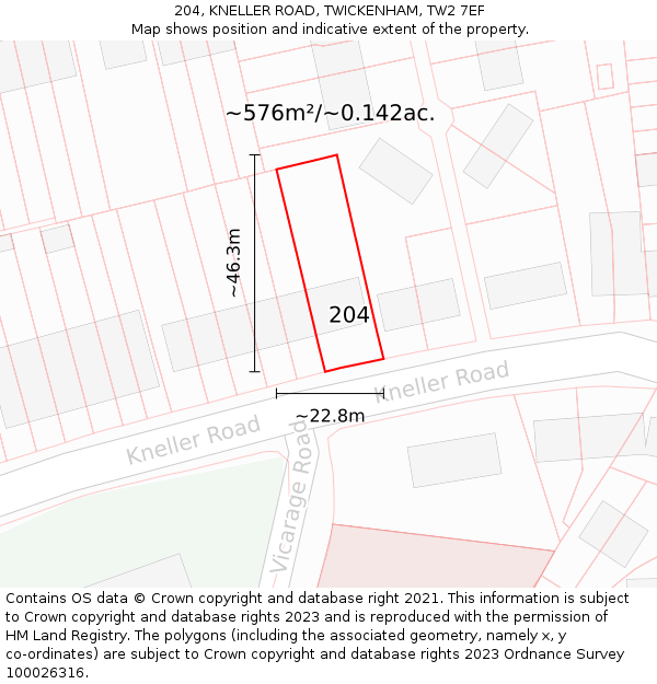 204, KNELLER ROAD, TWICKENHAM, TW2 7EF: Plot and title map