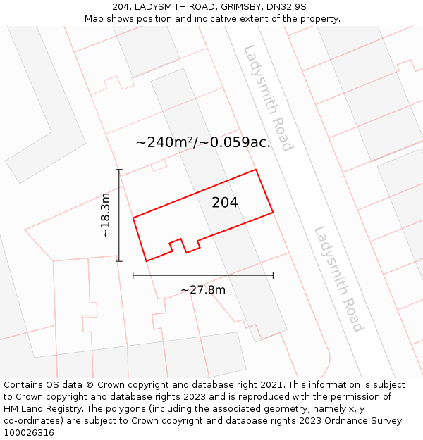 204, LADYSMITH ROAD, GRIMSBY, DN32 9ST: Plot and title map
