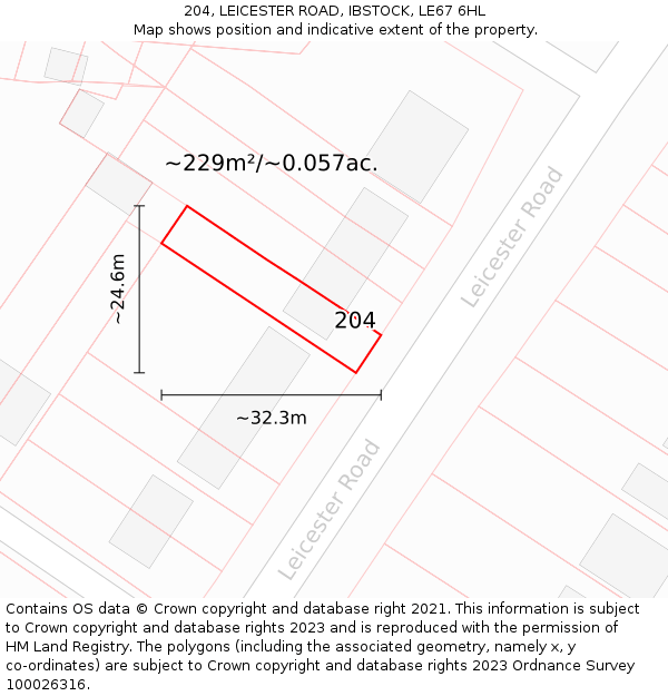 204, LEICESTER ROAD, IBSTOCK, LE67 6HL: Plot and title map
