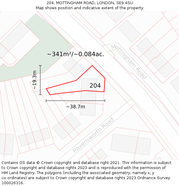 204, MOTTINGHAM ROAD, LONDON, SE9 4SU: Plot and title map