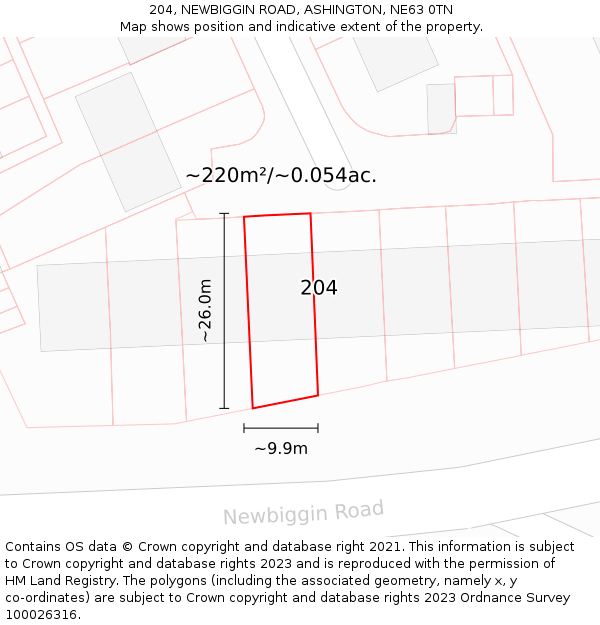 204, NEWBIGGIN ROAD, ASHINGTON, NE63 0TN: Plot and title map