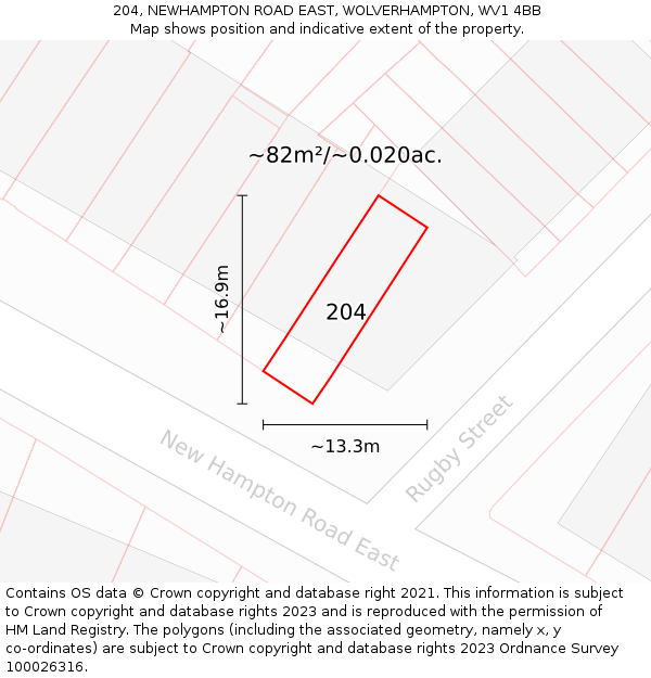 204, NEWHAMPTON ROAD EAST, WOLVERHAMPTON, WV1 4BB: Plot and title map