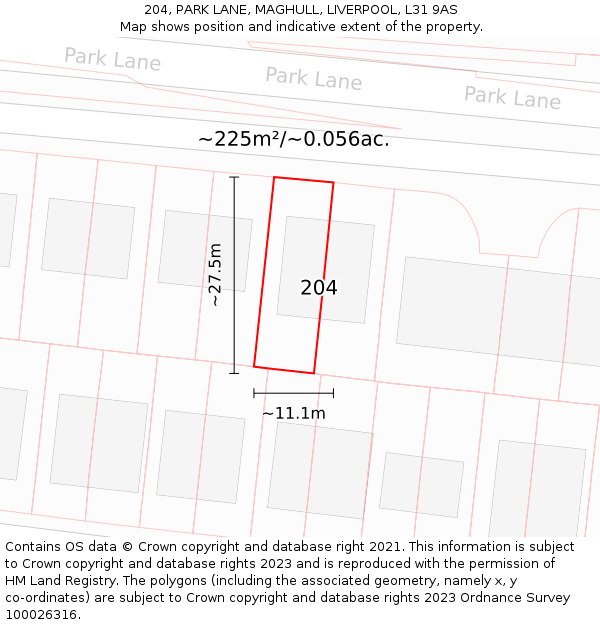 204, PARK LANE, MAGHULL, LIVERPOOL, L31 9AS: Plot and title map