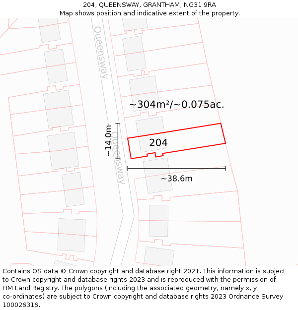 204, QUEENSWAY, GRANTHAM, NG31 9RA: Plot and title map