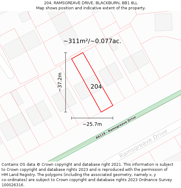 204, RAMSGREAVE DRIVE, BLACKBURN, BB1 8LL: Plot and title map