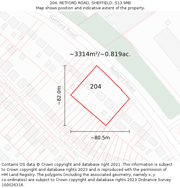 204, RETFORD ROAD, SHEFFIELD, S13 9RB: Plot and title map