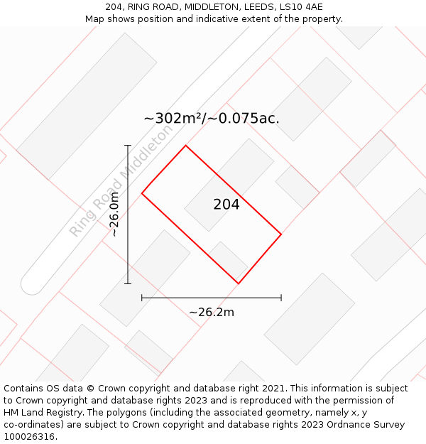 204, RING ROAD, MIDDLETON, LEEDS, LS10 4AE: Plot and title map