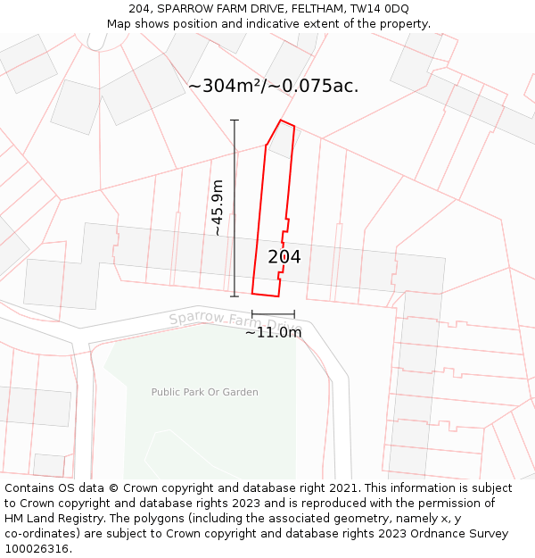 204, SPARROW FARM DRIVE, FELTHAM, TW14 0DQ: Plot and title map
