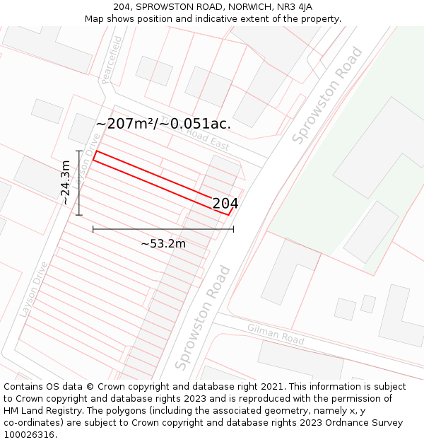 204, SPROWSTON ROAD, NORWICH, NR3 4JA: Plot and title map