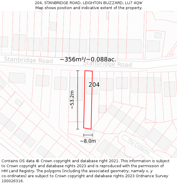 204, STANBRIDGE ROAD, LEIGHTON BUZZARD, LU7 4QW: Plot and title map