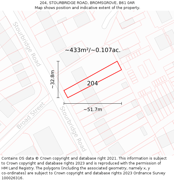 204, STOURBRIDGE ROAD, BROMSGROVE, B61 0AR: Plot and title map