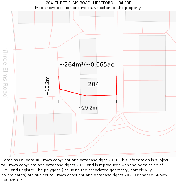 204, THREE ELMS ROAD, HEREFORD, HR4 0RF: Plot and title map
