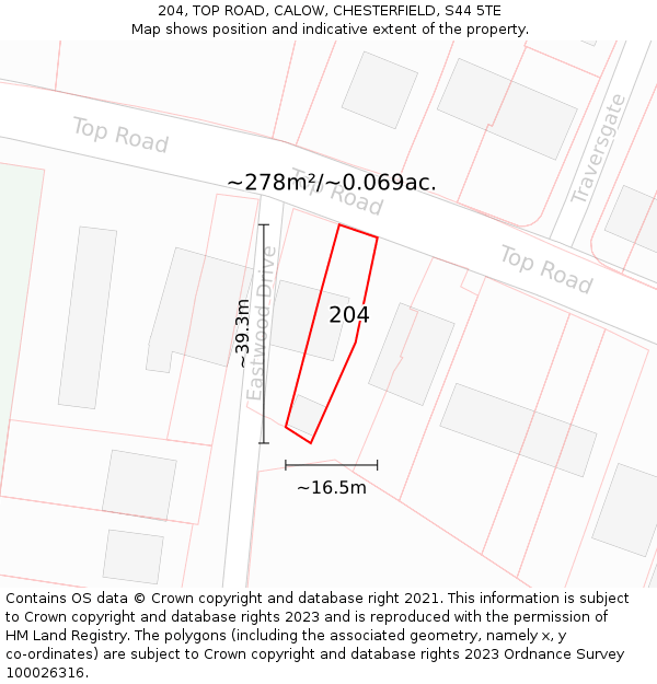 204, TOP ROAD, CALOW, CHESTERFIELD, S44 5TE: Plot and title map