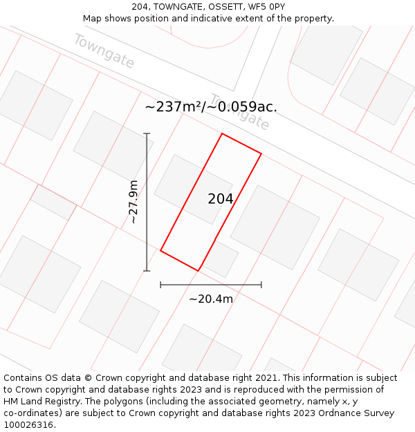204, TOWNGATE, OSSETT, WF5 0PY: Plot and title map