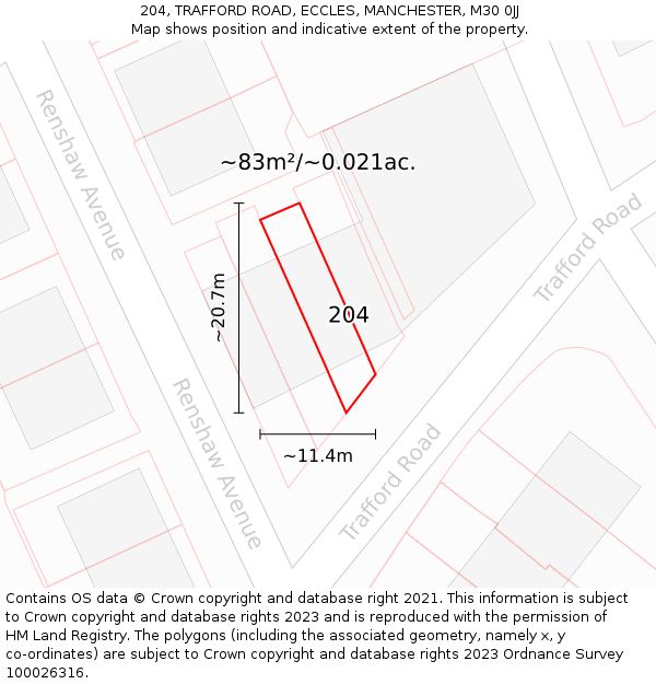 204, TRAFFORD ROAD, ECCLES, MANCHESTER, M30 0JJ: Plot and title map