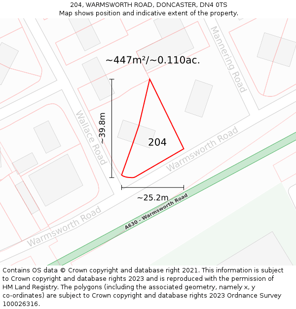 204, WARMSWORTH ROAD, DONCASTER, DN4 0TS: Plot and title map