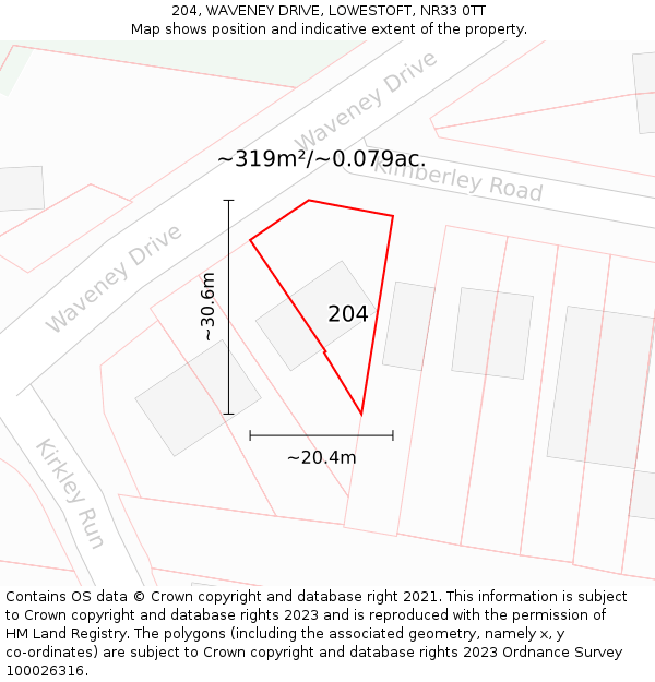 204, WAVENEY DRIVE, LOWESTOFT, NR33 0TT: Plot and title map
