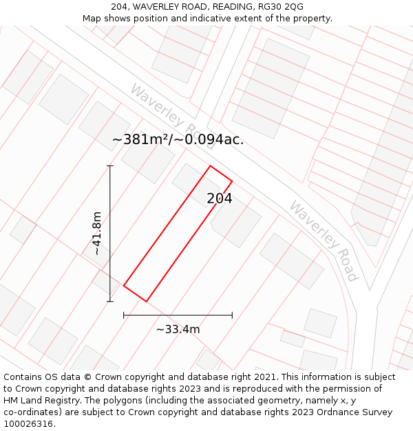 204, WAVERLEY ROAD, READING, RG30 2QG: Plot and title map