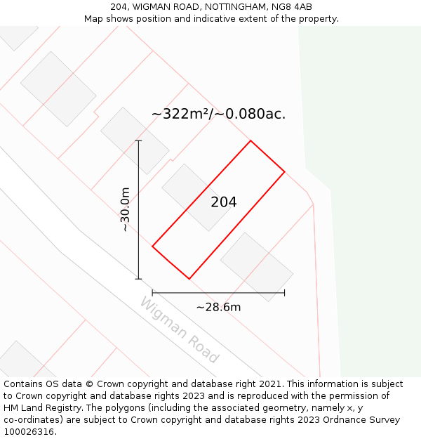 204, WIGMAN ROAD, NOTTINGHAM, NG8 4AB: Plot and title map