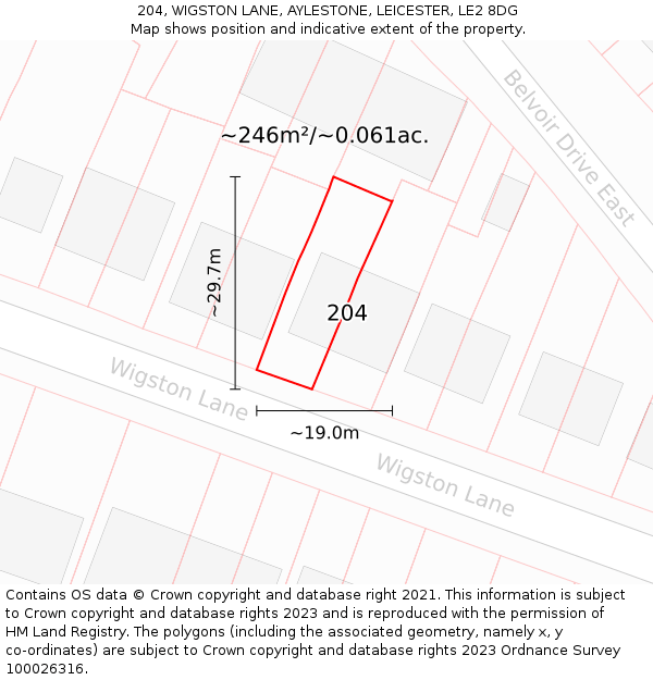 204, WIGSTON LANE, AYLESTONE, LEICESTER, LE2 8DG: Plot and title map