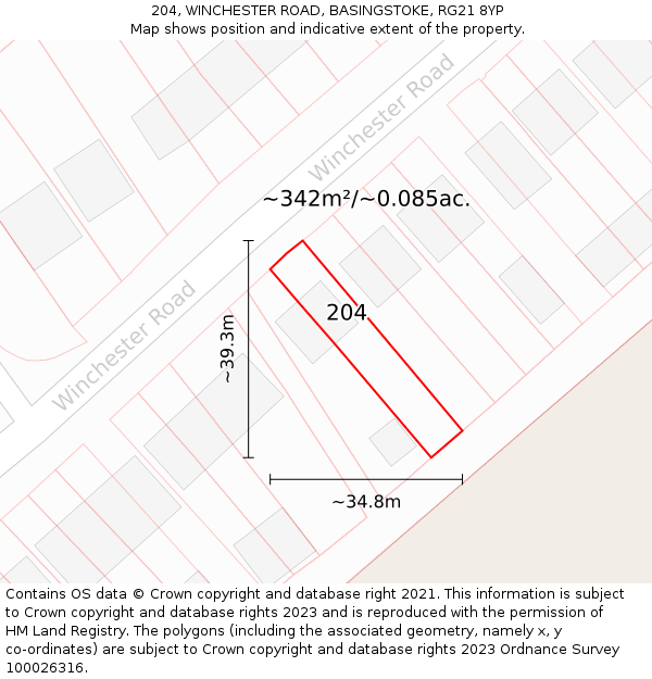 204, WINCHESTER ROAD, BASINGSTOKE, RG21 8YP: Plot and title map