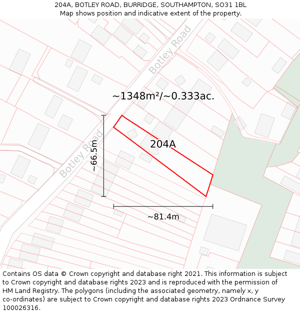 204A, BOTLEY ROAD, BURRIDGE, SOUTHAMPTON, SO31 1BL: Plot and title map