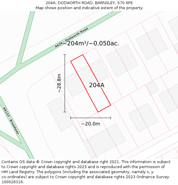 204A, DODWORTH ROAD, BARNSLEY, S70 6PE: Plot and title map